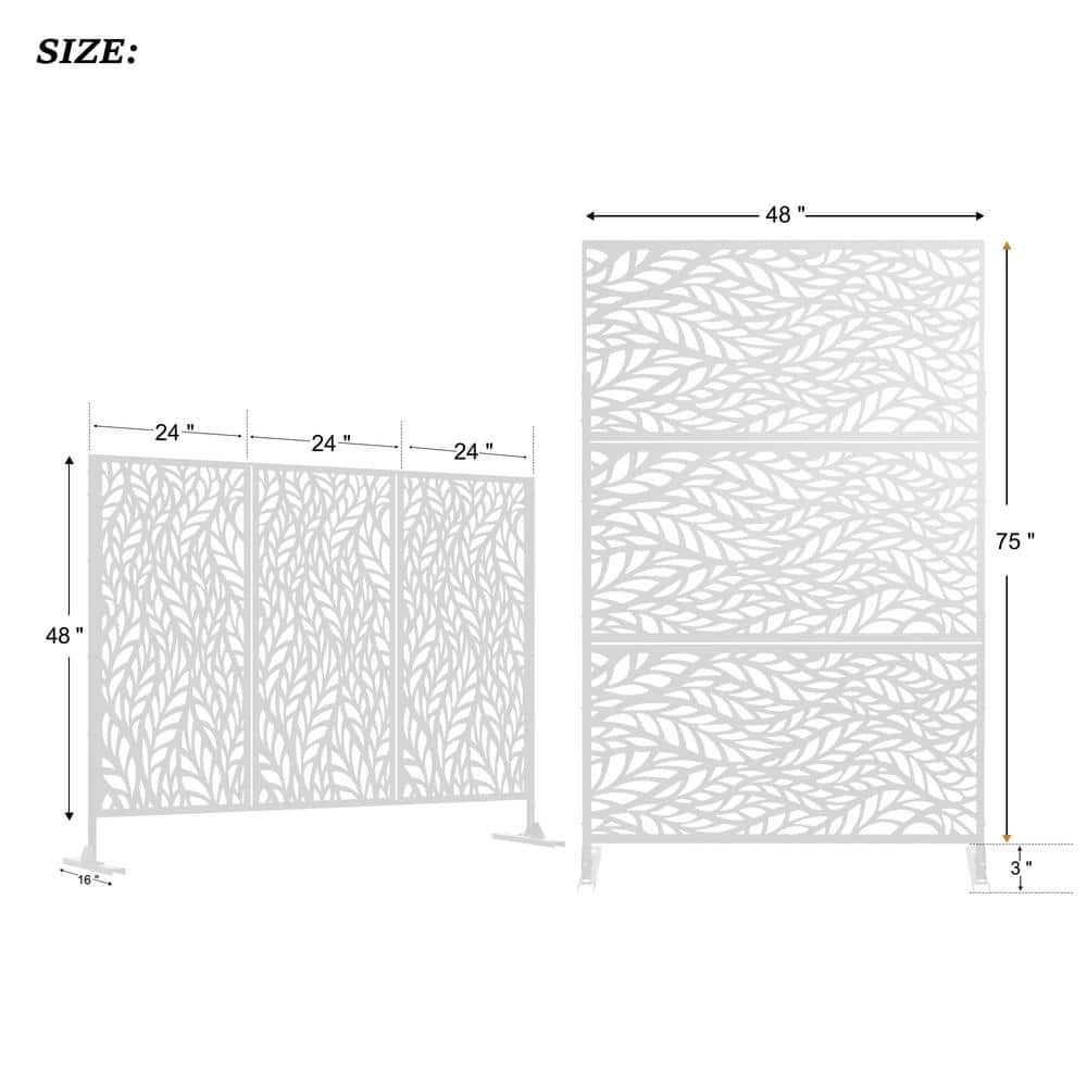 Lirago 75 x 48 in. White Modern Outdoor Screen Privacy Screen with Leaf Patterns Wall Decal