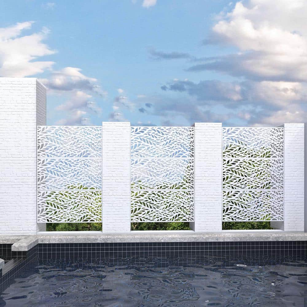 Lirago 75 x 48 in. White Modern Outdoor Screen Privacy Screen with Leaf Patterns Wall Decal