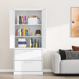 LISSIMO 31.50 in. W x 70.87 in. H x 15.75 in. D 2 Adjustable Shelves Steel Freestanding Cabinet with 2 Drawers and Lock in White