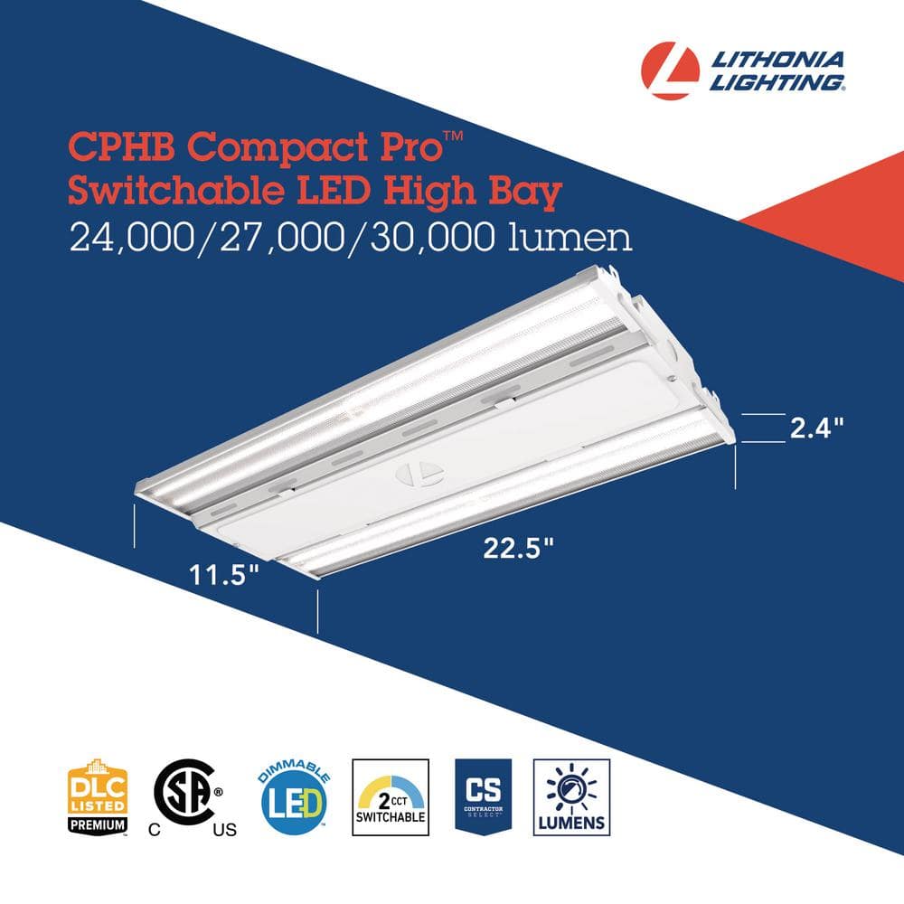 Lithonia Lighting Contractor Select CPHB 1.9 ft. 575-Watt Equivalent Adjustable Lumen and CCT Integrated LED Dimmable White High Bay Light