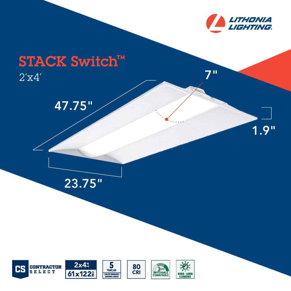 Lithonia Lighting Contractor Select STAKS 2 ft. x 4 ft. 4000/5000/6000 Lumens White Integrated LED Troffer