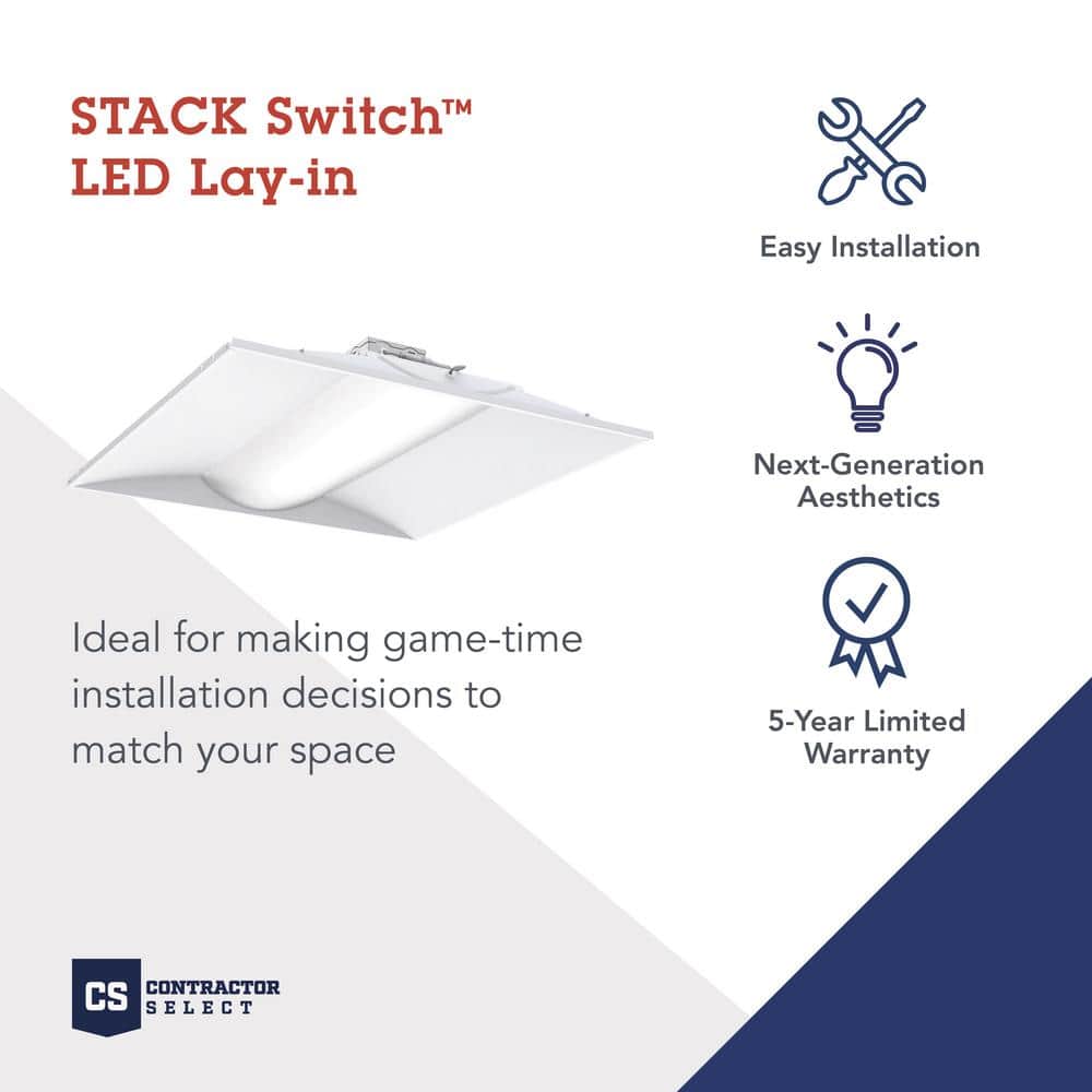 Lithonia Lighting Contractor Select STAKS 2 ft. x 4 ft. 4000/5000/6000 Lumens White Integrated LED Troffer