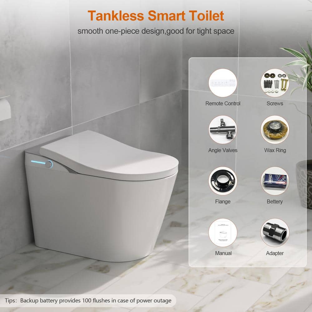 Logmey Smart Elongated Bidet Toilet with Auto Flush & Heated Seat in White