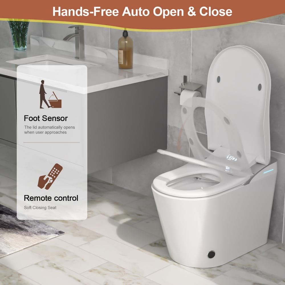 Logmey Smart Elongated Bidet Toilet with Auto Flush & Heated Seat in White