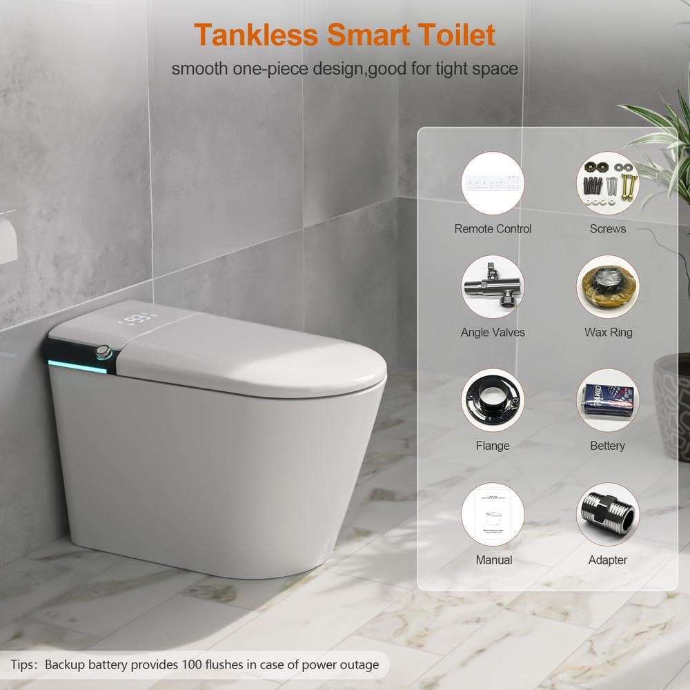 Logmey Smart Elongated Bidet Toilet with Auto Features and Aromatherapy - White