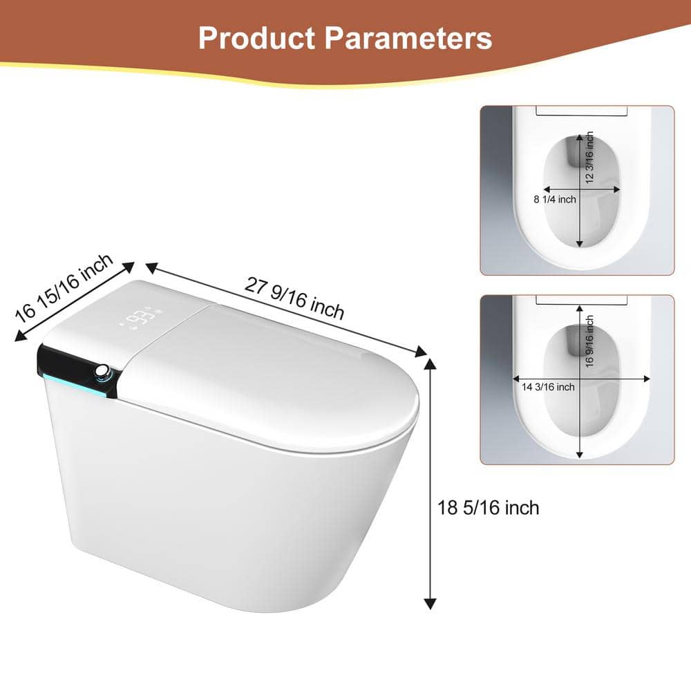 Logmey Smart Elongated Bidet Toilet with Auto Features and Aromatherapy - White