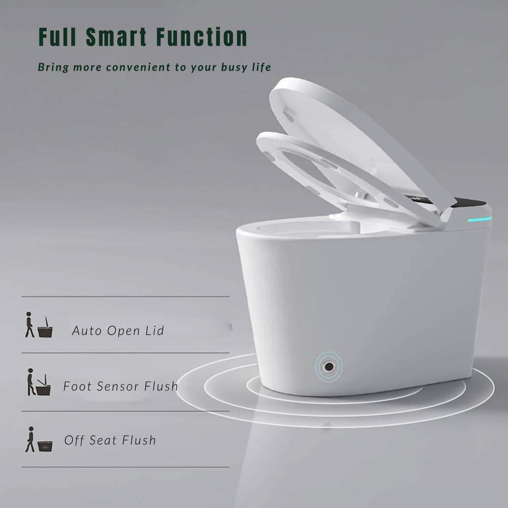 LORDEAR White Smart Elongated Toilet Bidet with Auto Open/Close and LED Display