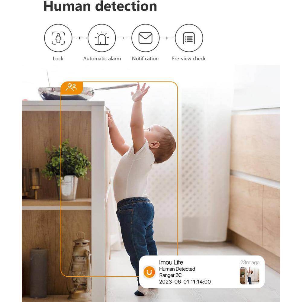 Lukyamzn Wired Indoor Hardwired WiFi Security Camera with Color 10m Night Vision, 2-Way Audio, Human Detection White Finish