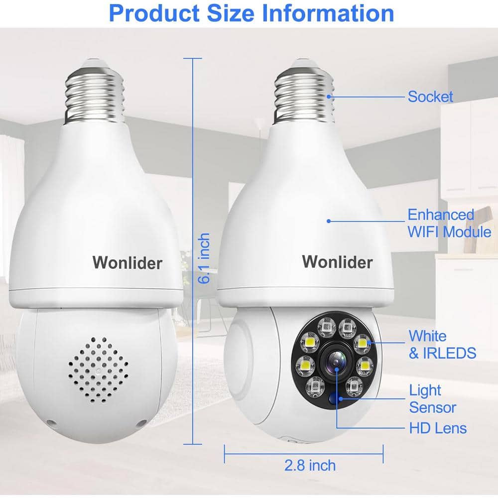 Lukyamzn Wireless Indoor Plug-in WiFi Security Camera with Color Night Vision 2-Way Audio 5G Light Bulb Security Camera, White