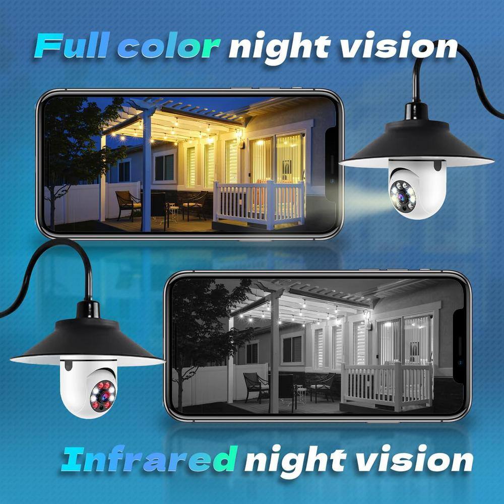 Lukyamzn Wireless Indoor Plug-in WiFi Security Camera with Color Night Vision 2-Way Audio 2.45-5G Siren Alert E27 Socket, White