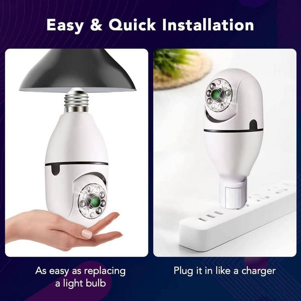 Lukyamzn Wireless Indoor Plug-in WiFi Security Camera with Color Night Vision 2-Way Audio 2.45-5G 4MP Camera E27 Socket, White