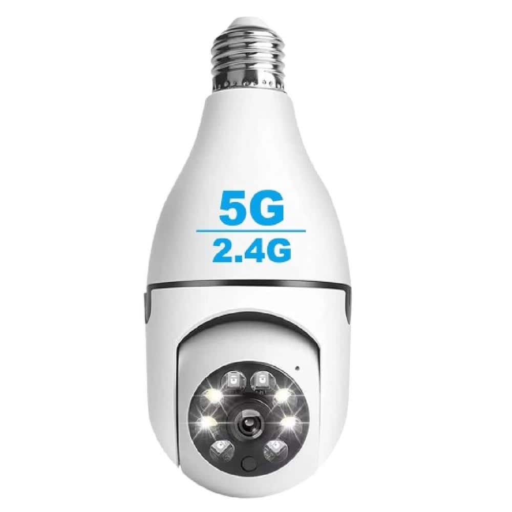 Lukyamzn Wireless Indoor Plug-in WiFi Security Camera with Color Night Vision 2-Way Audio 2.45-5G 4MP Camera E27 Socket, White