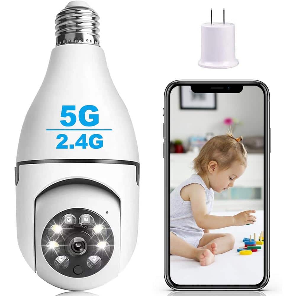Lukyamzn Wireless Indoor Plug-in WiFi Security Camera with Color Night Vision 2-Way Audio 2.45-5G 4MP Camera E27 Socket, White