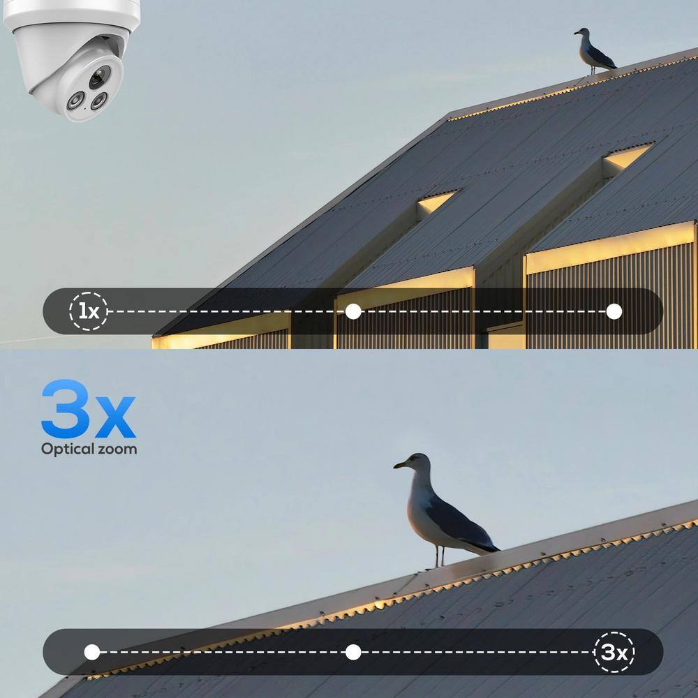 Lukyamzn Compatible 8MP 3X Zoom IP Security Camera Built-in Mic Human Vehicle Detection 8mm Lens Plug and Play NVR App White
