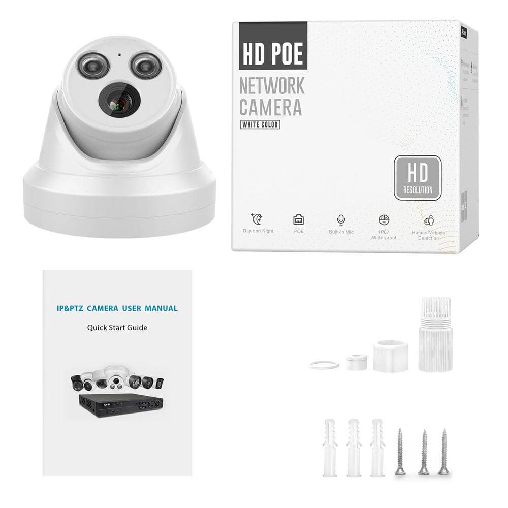 Lukyamzn Compatible 8MP 3X Zoom IP Security Camera Built-in Mic Human Vehicle Detection 8mm Lens Plug and Play NVR App White