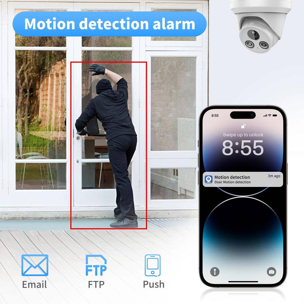 Lukyamzn Compatible 8MP 3X Zoom IP Security Camera Built-in Mic Human Vehicle Detection 8mm Lens Plug and Play NVR App White