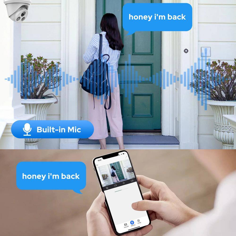 Lukyamzn Compatible 8MP 3X Zoom IP Security Camera Built-in Mic Human Vehicle Detection 8mm Lens Plug and Play NVR App White