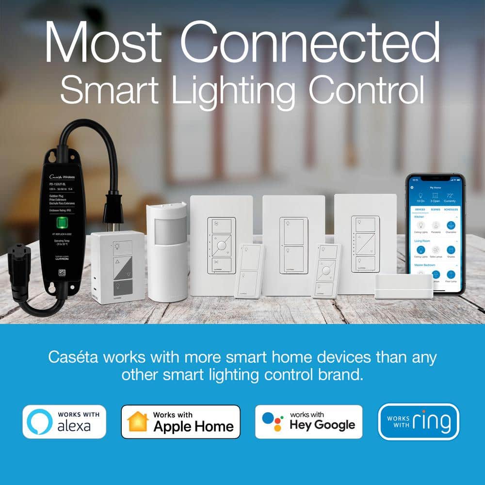 Lutron Caseta Smart Lighting Lamp Dimmer Switch Starter Kit with Smart Hub (P-BDG-PKG1P)