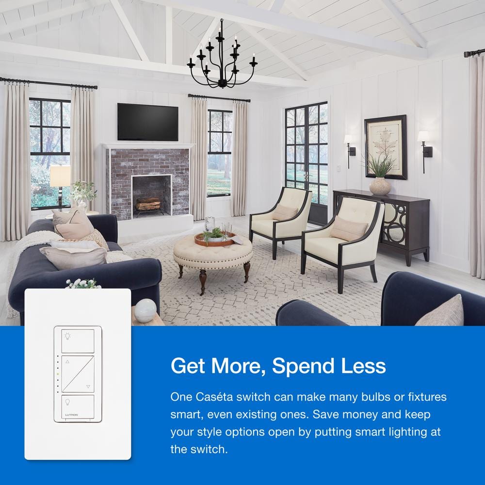 Lutron Caseta Smart Dimmer Switch 3-Way Kit with Remote, 150 Watt LED Bulbs/2 Points of Control, White (P-DIM-3WAY-WH)