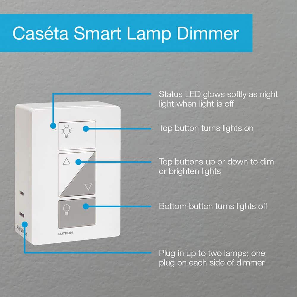 Lutron Caseta Smart Lamp Tap Dimmer and Remote Kit, for Table Lamps, 100-Watt/Single-Pole, White