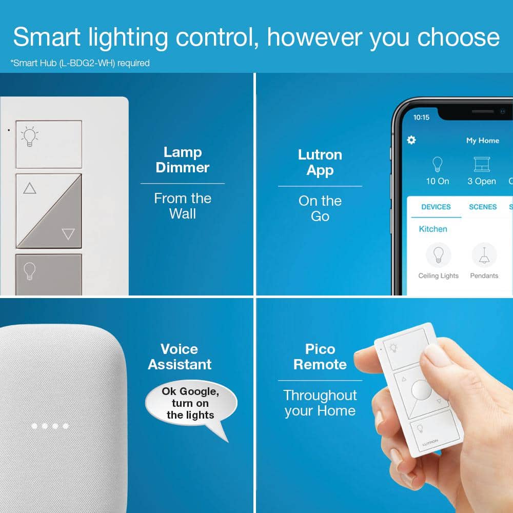 Lutron Caseta Smart Lamp Tap Dimmer and Remote Kit, for Table Lamps, 100-Watt/Single-Pole, White