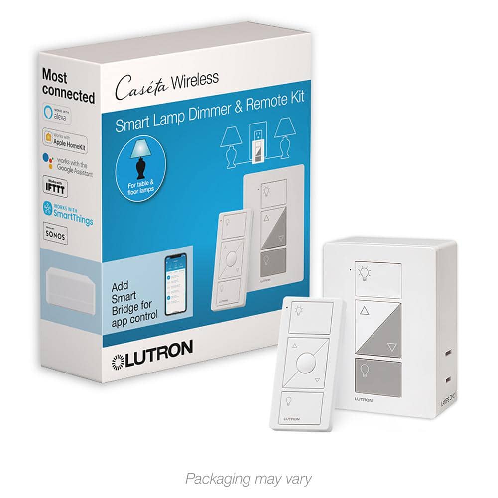 Lutron Caseta Smart Lamp Tap Dimmer and Remote Kit, for Table Lamps, 100-Watt/Single-Pole, White