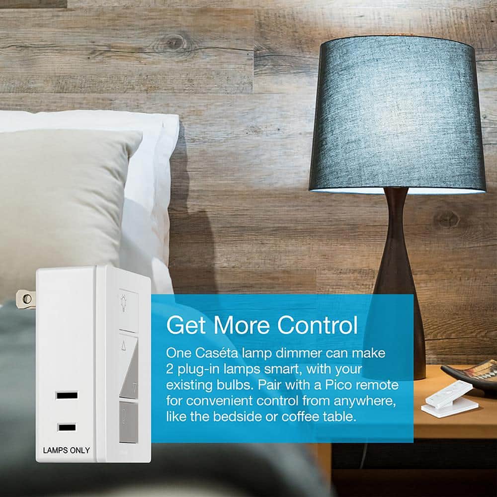 Lutron Caseta Smart Lighting Lamp Dimmer for Table Lamps, 100W LED Bulbs (PD-3PCL-WH)