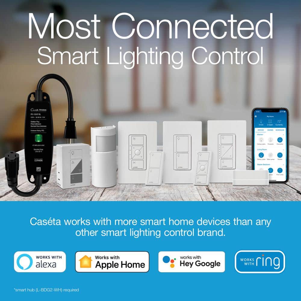 Lutron Caseta Smart Dimmer Switch and Pico Remote 3 Way Mounting Kit, 150W LED Bulbs, White (PKG1W-PICOMNT-BNDL)