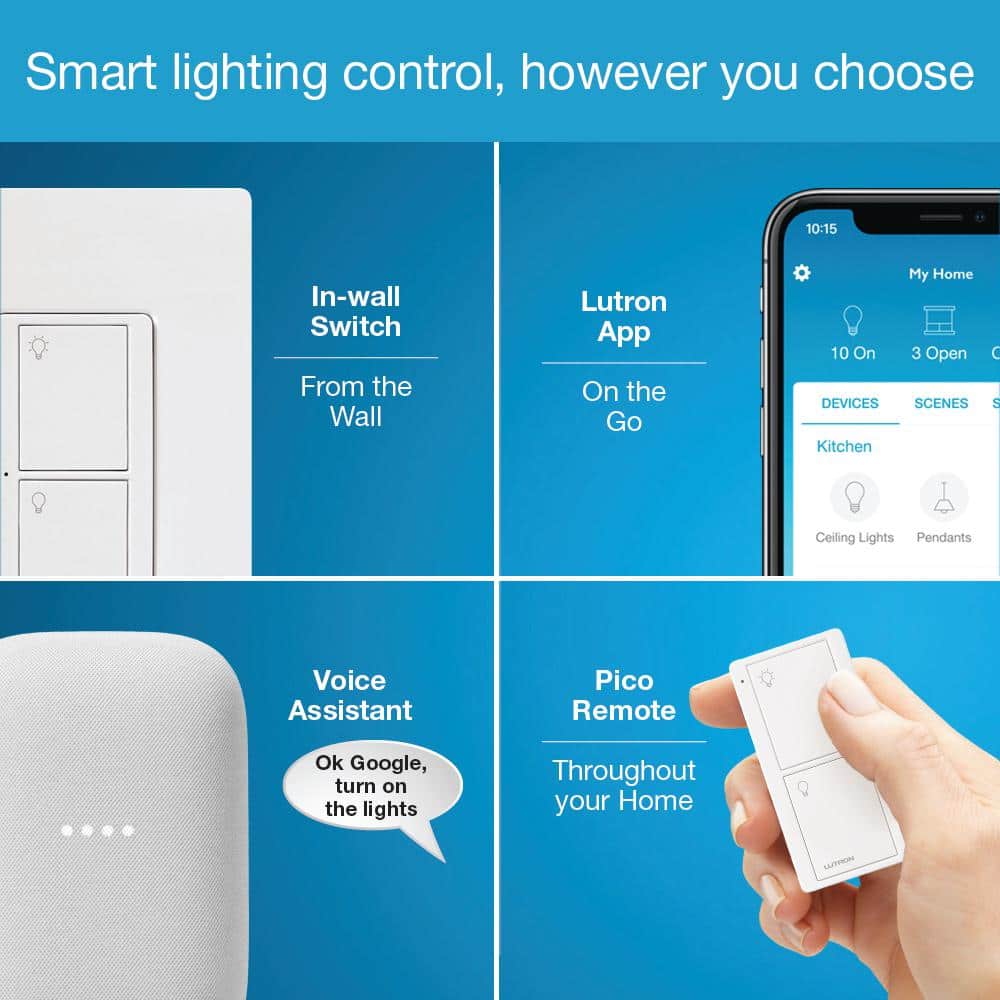 Lutron Caseta Smart Switch (2 Count) Deluxe Kit with Smart Hub and Pico Remote, Neutral Wire Required (P-BDG-PKG2WS-WH)
