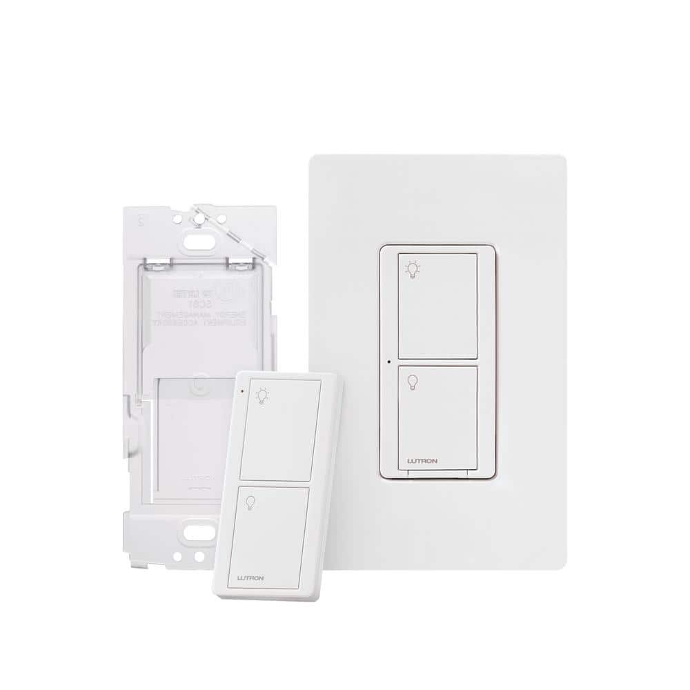 Lutron Caseta Smart Switch 3 Way Kit, with Remote/Bracket, for All Bulbs or Fans, 5A/Neutral Wire Required, White (P-PKG1WS-WH)
