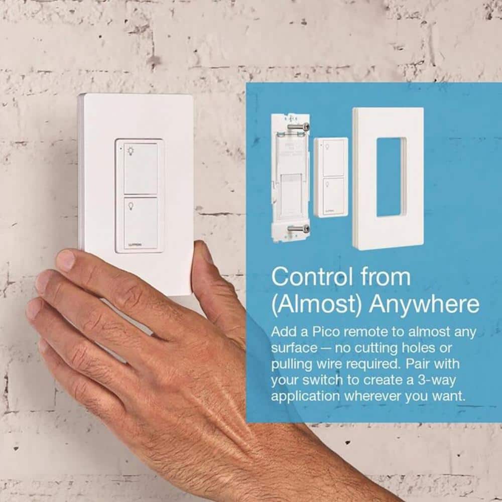 Lutron Caseta Smart Switch 3 Way Kit, with Remote/Bracket, for All Bulbs or Fans, 5A/Neutral Wire Required, White (P-PKG1WS-WH)