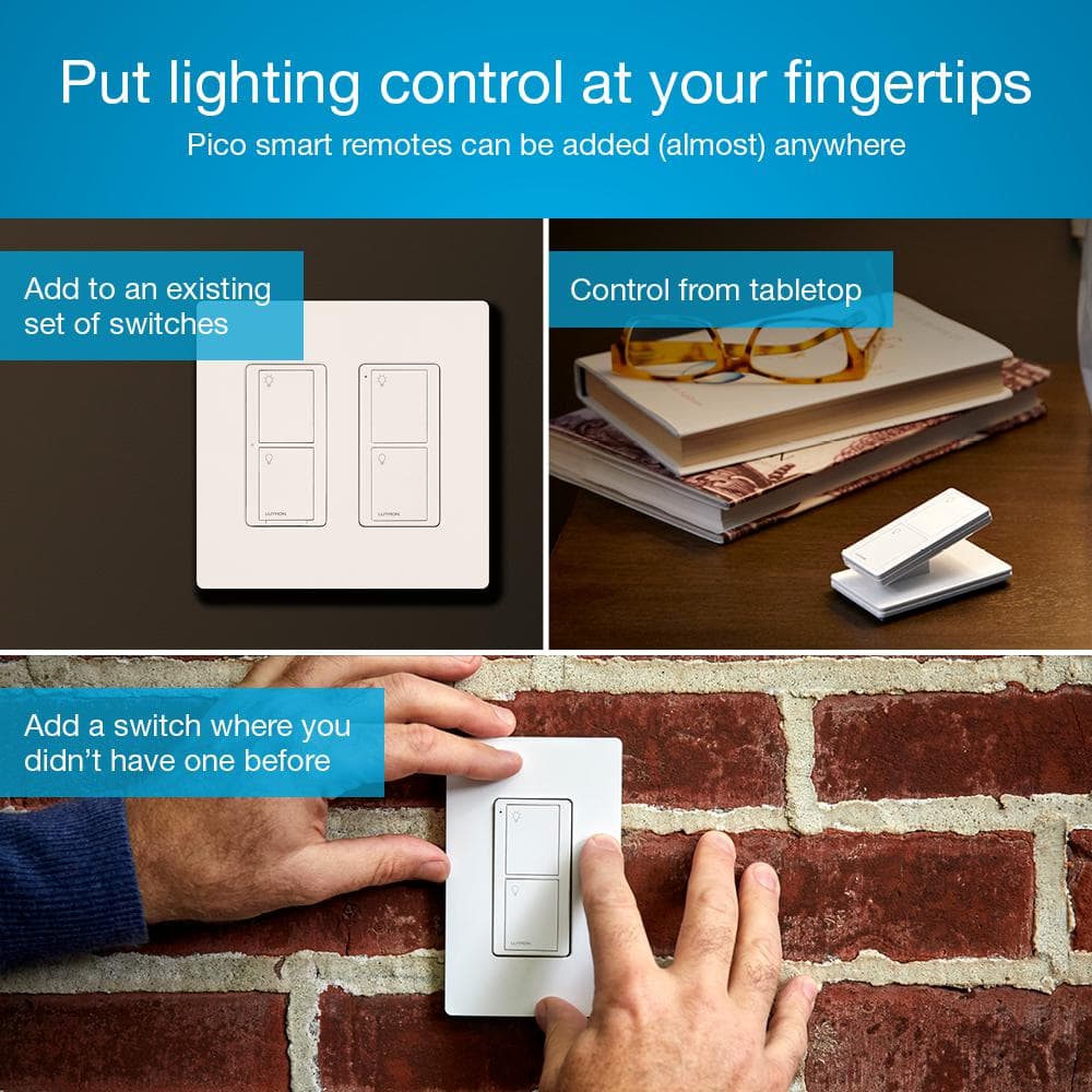 Lutron Caseta Smart Switch 3 Way Kit, with Remote/Bracket, for All Bulbs or Fans, 5A/Neutral Wire Required, White (P-PKG1WS-WH)
