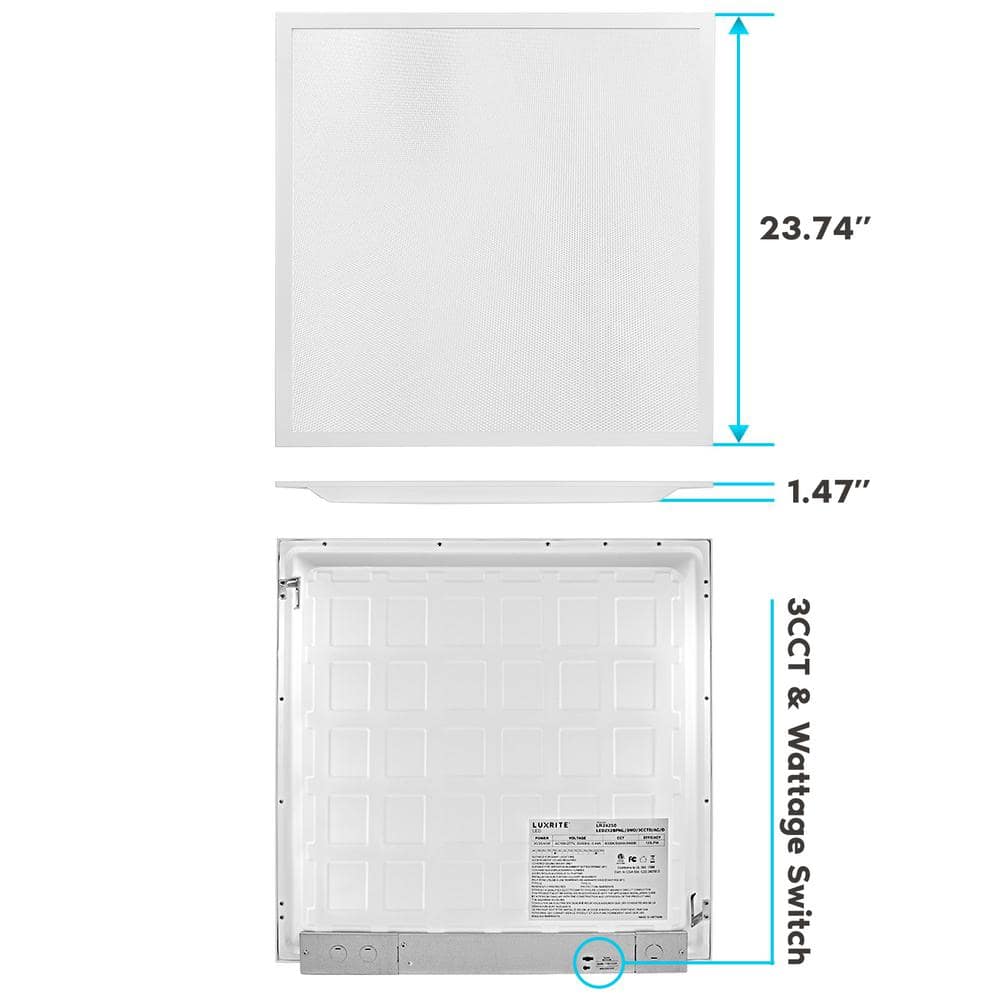 LUXRITE 2 ft. x 2 ft. Integrated LED Flat Panel Light 30/35/40-Watt 3 Color Selectable, 3750/4375/5000 Lumens ETL DLC (4-Pack)