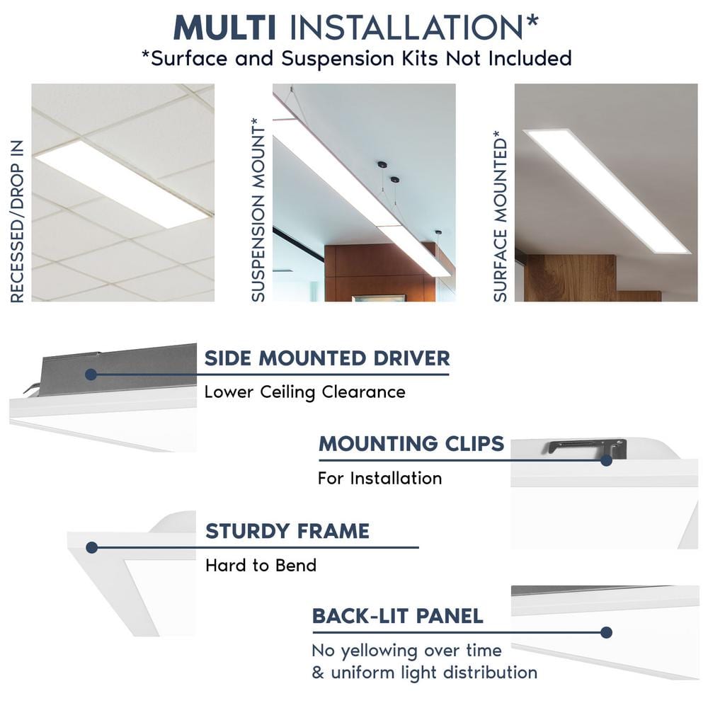 LUXRITE 1 x 4 ft. 3750/4375/5000 Lumen Integrated LED Panel Light 3 Color Options 3500K/4000K/5000K Dimmable 30/35/40W 4-Pack