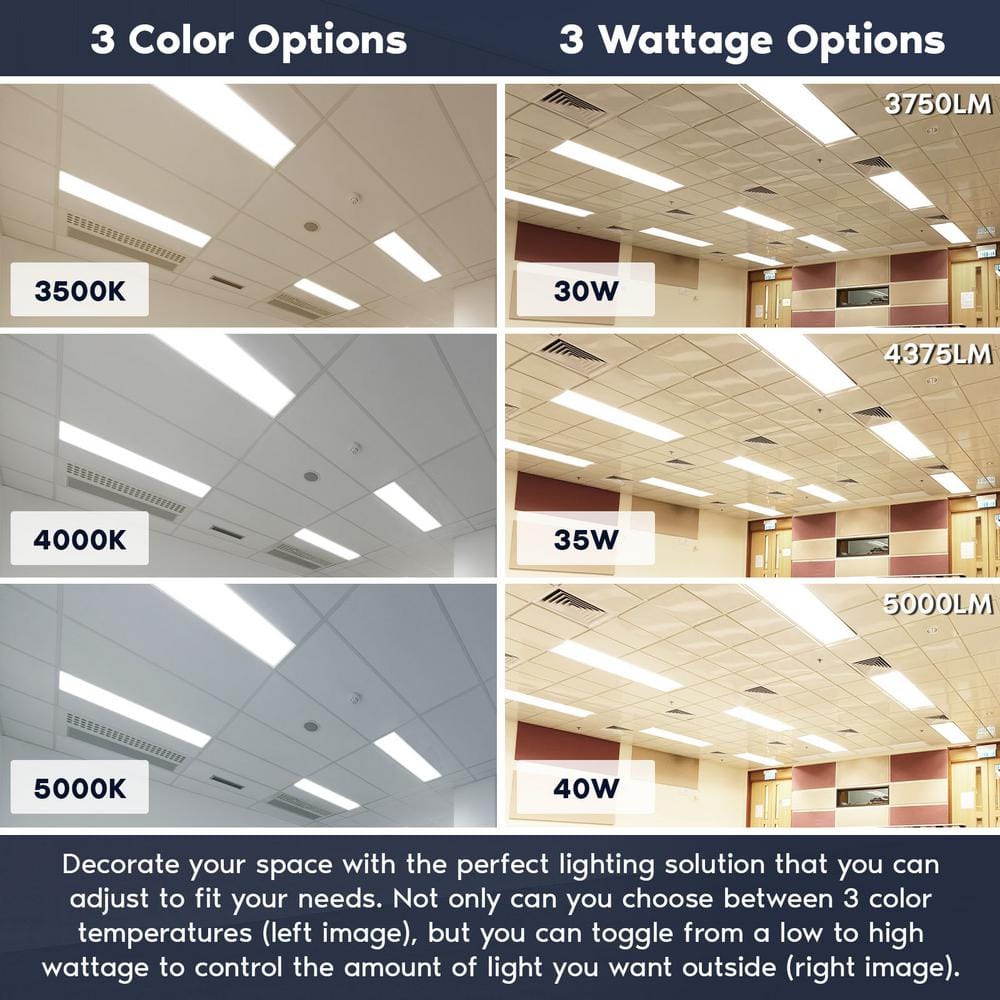 LUXRITE 1 x 4 ft. 3750/4375/5000 Lumen Integrated LED Panel Light 3 Color Options 3500K/4000K/5000K Dimmable 30/35/40W 4-Pack