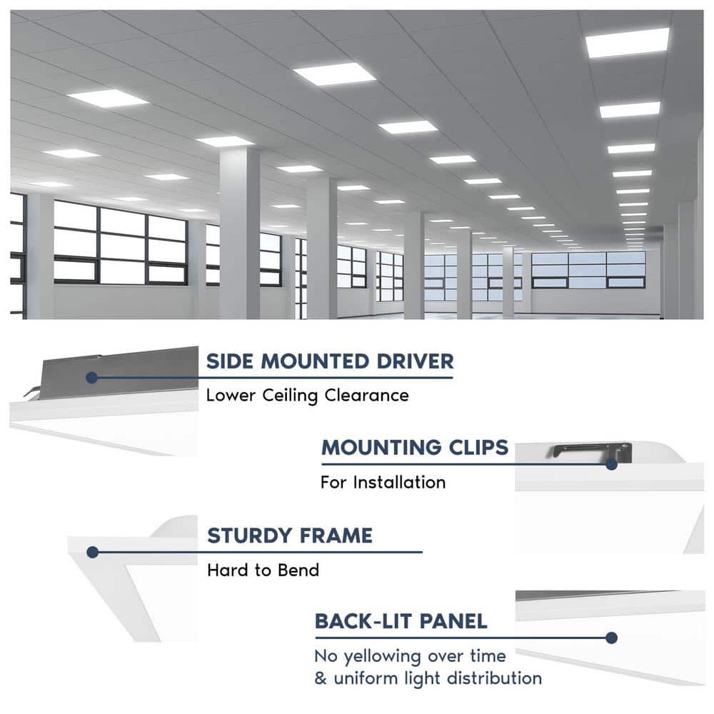 LUXRITE 2 x 2 ft. Integrated LED Flat Panel Light 5-CCT 3000K - 6500K, 20/30/40W, 5000-Lumens 0-10V Dimmable DLC and ETL 2-Pack