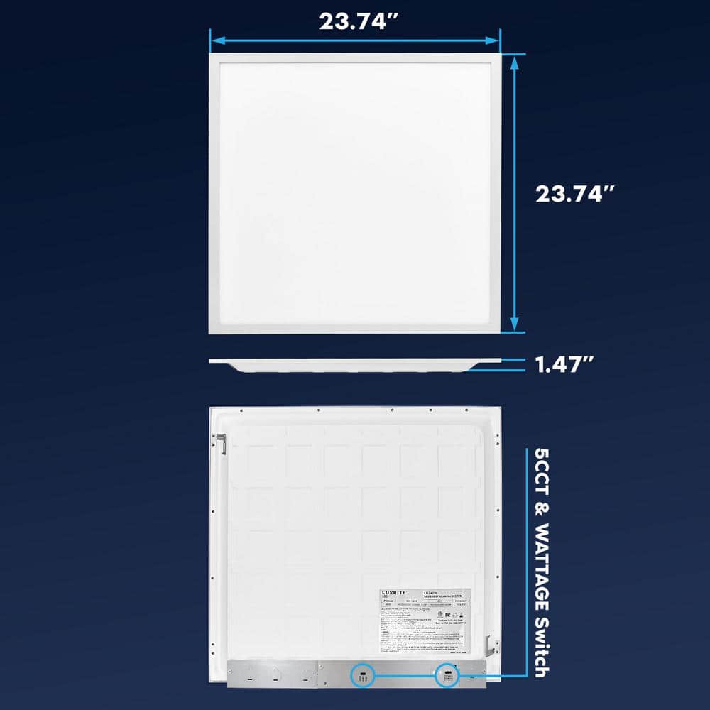 LUXRITE 2 x 2 ft. Integrated LED Flat Panel Light 5-CCT 3000K - 6500K, 20/30/40W, 5000-Lumens 0-10V Dimmable DLC and ETL 2-Pack