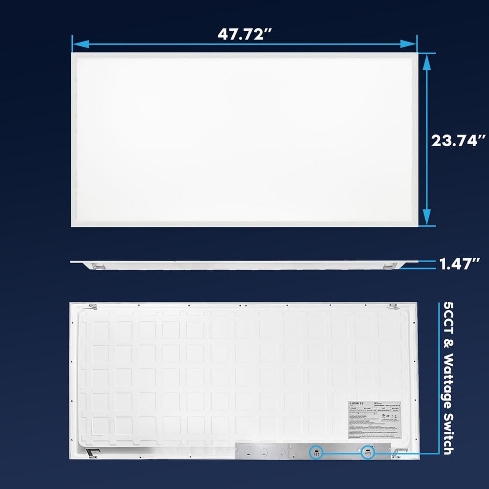 LUXRITE 2 x 4 ft. Integrated LED Flat Panel Light 5CCT 3000K - 6500K, 30 /40 /50W, 6250 Lumens, 0-10-Votls Dimmable ETL 4-Pack