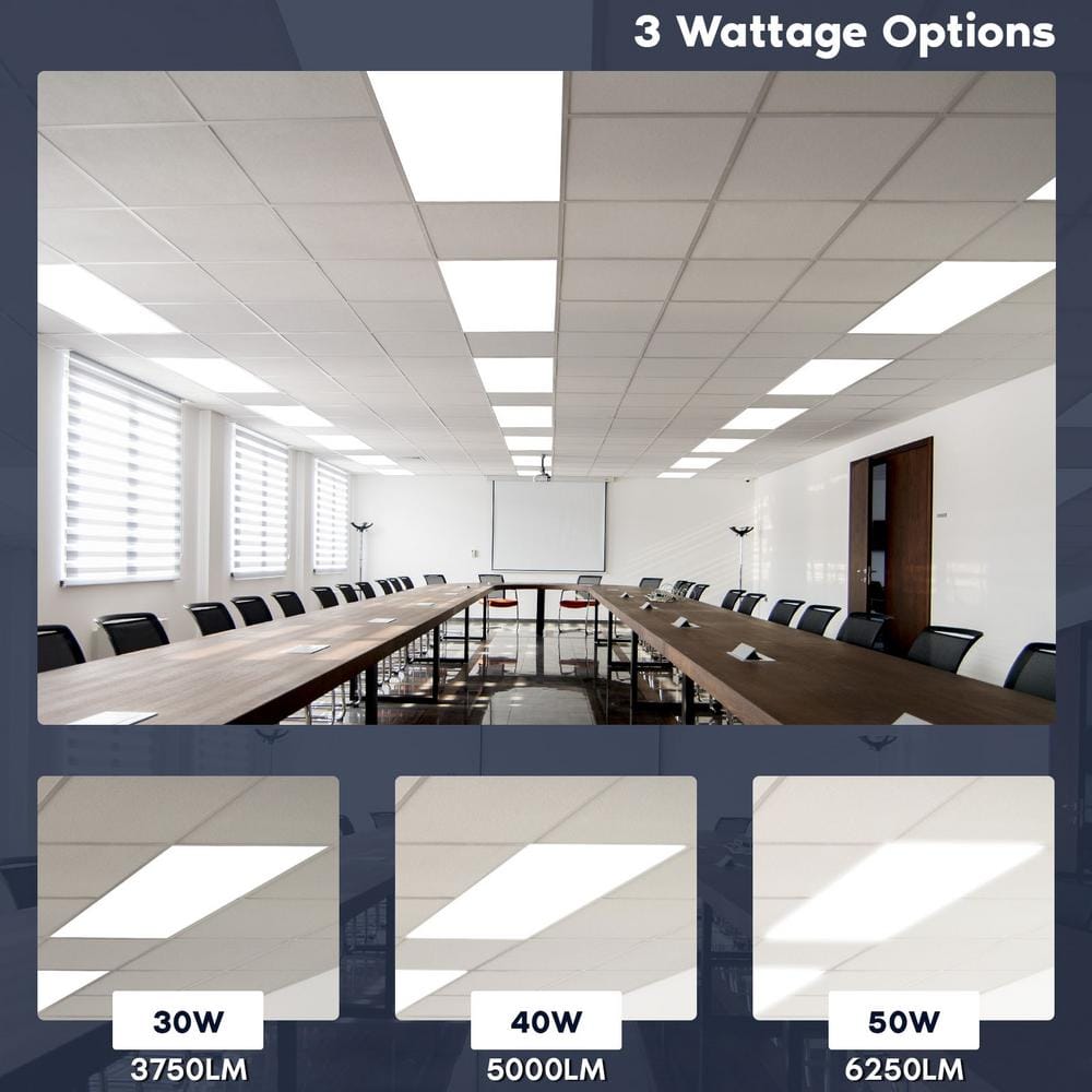 LUXRITE 2 x 4 ft. Integrated LED Flat Panel Light 5CCT 3000K - 6500K, 30 /40 /50W, 6250 Lumens, 0-10-Votls Dimmable ETL 4-Pack