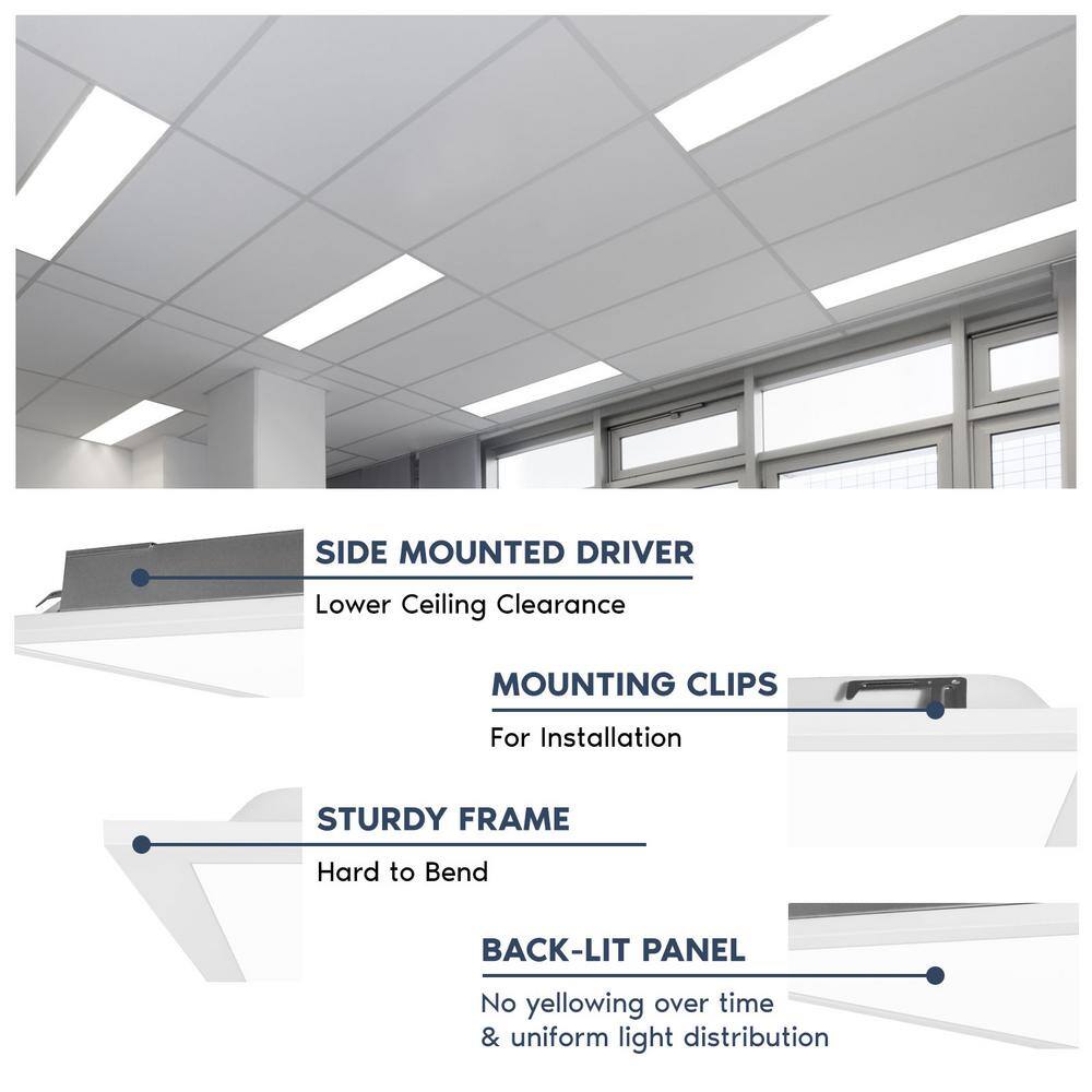 LUXRITE 1 x 4 ft. Integrated LED Flat Panel Light, 5CCT 3000K - 6500K, 20 /30 /40W 5000 Lumens 0-10-Votls Dimmable ETL 4-Pack