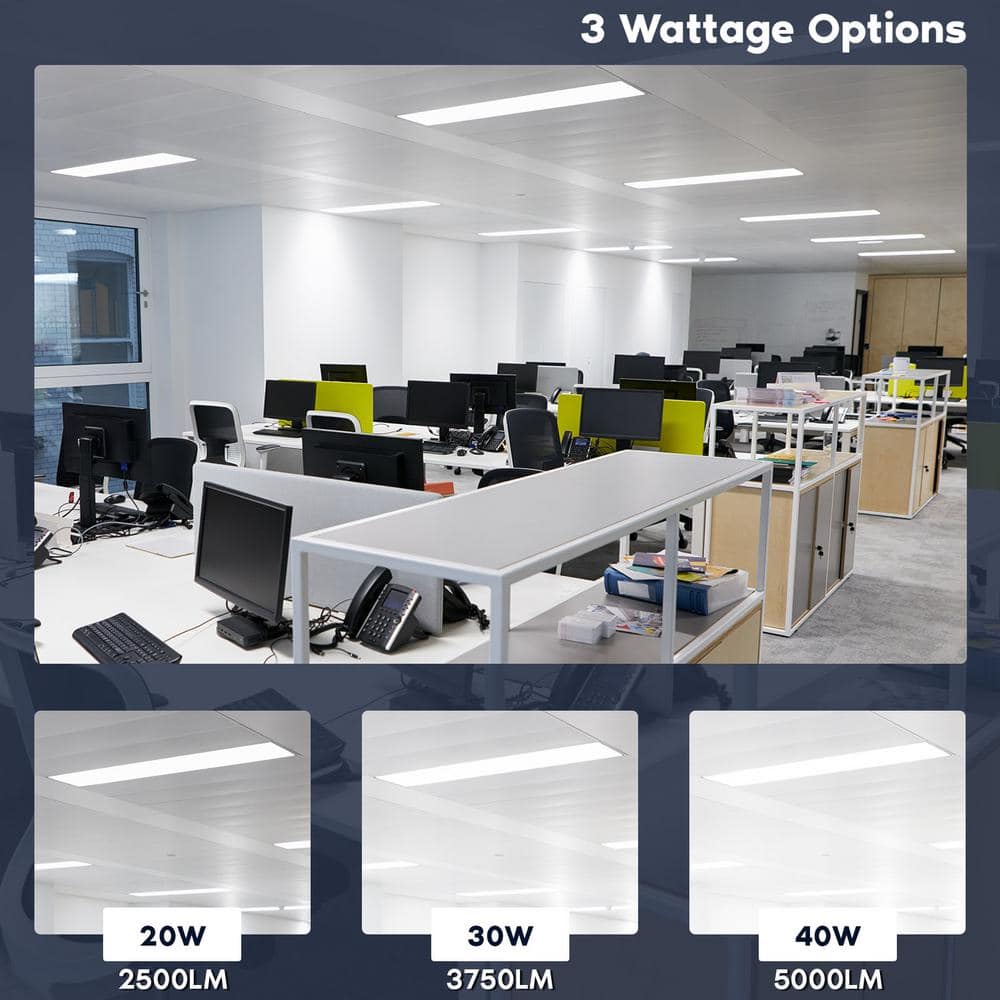 LUXRITE 1 x 4 ft. Integrated LED Flat Panel Light, 5CCT 3000K - 6500K, 20 /30 /40W 5000 Lumens 0-10-Votls Dimmable ETL 4-Pack