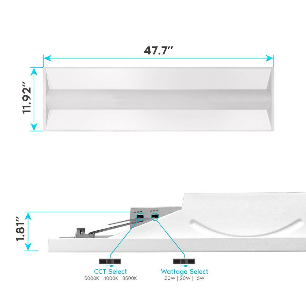 LUXRITE 1 ft. x 4 ft. Center Basket LED Troffer Panel Light 2000/2500/3750 Lumens 3500K/4000K/5000K Dimmable Damp Rated (2-Pack)