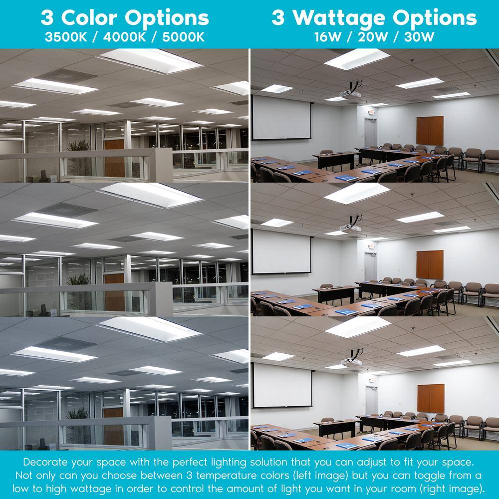 LUXRITE 1 ft. x 4 ft. Center Basket LED Troffer Panel Light 2000/2500/3750 Lumens 3500K/4000K/5000K Dimmable Damp Rated (2-Pack)