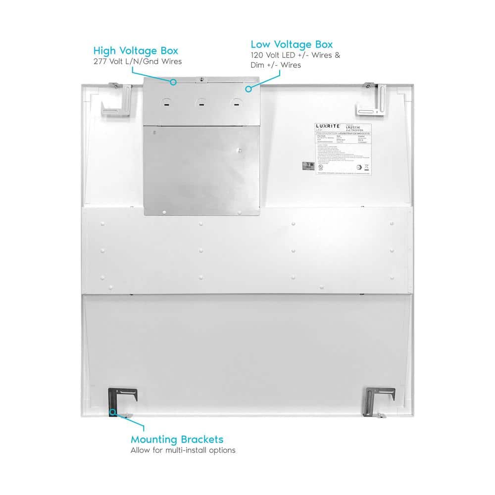 LUXRITE 2 ft. x 2 ft. 2500/3750/5000 Lumens Integrated LED Panel Light 3 Color Options 3500K/4000K/5000K Dimmable (4-Pack)
