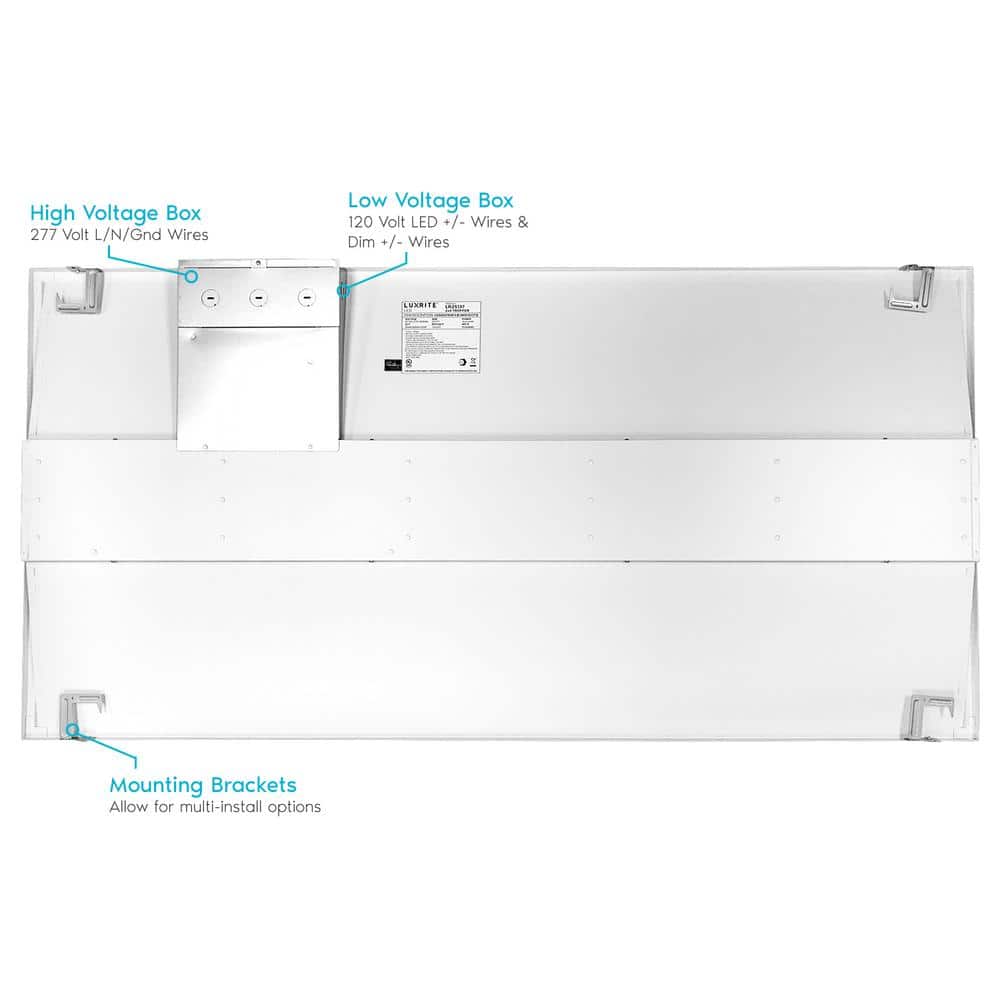 LUXRITE 2 ft.x4 ft. Center Basket Integrated LED Panel Light Troffer 50W 3 Color Selectable 6250 Lumens Dimmable DampRated 2Pack