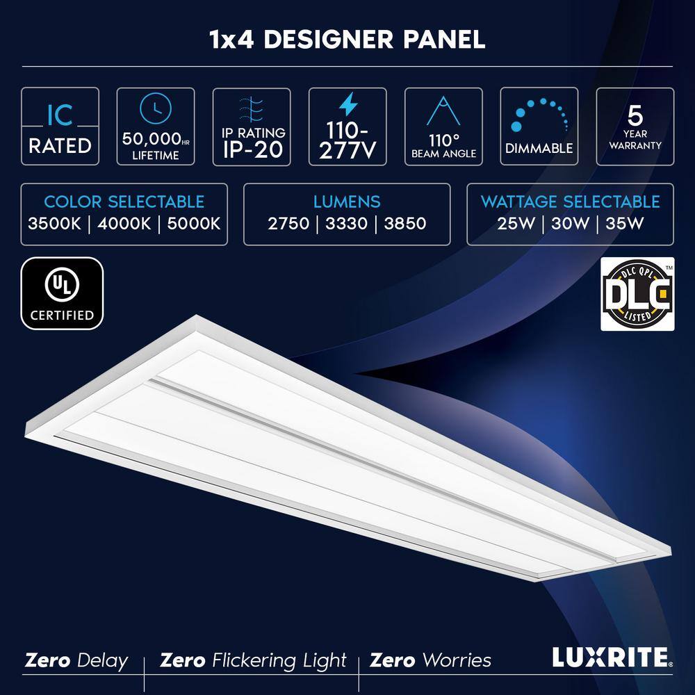 LUXRITE 1 ft. x 4 ft. 2750/3300/3850 Lumens Integrated LED Panel-Light 3 Color Options 3500K/4000K/5000K Dimmable (4-Pack)