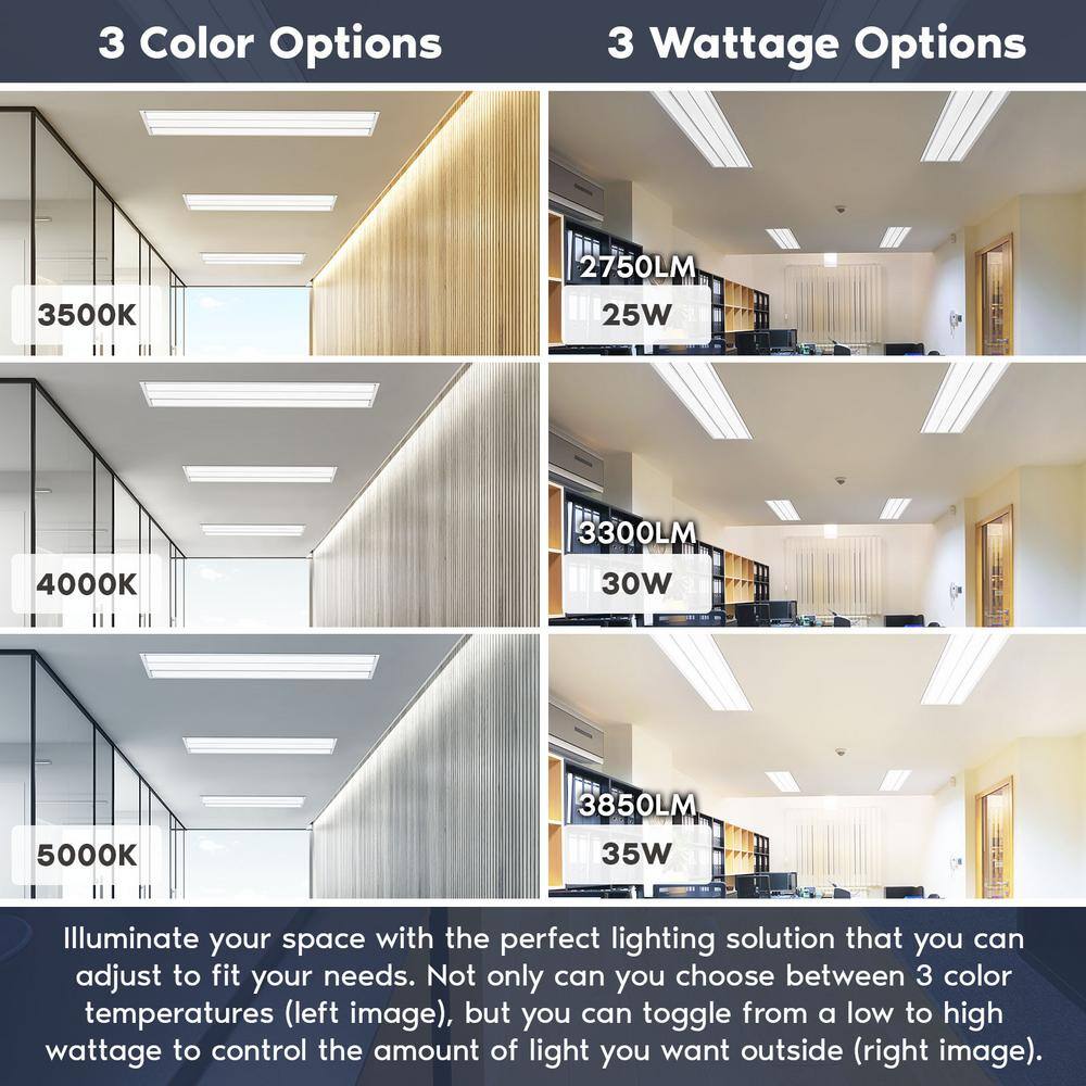 LUXRITE 1 ft. x 4 ft. 2750/3300/3850 Lumens Integrated LED Panel-Light 3 Color Options 3500K/4000K/5000K Dimmable (4-Pack)