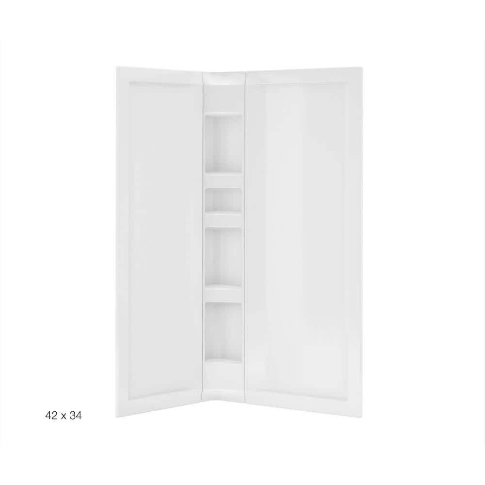 Acrylic 42 in. 34 in. x 76 in. 3-Piece Direct-to-Stud Corner Shower Surround Kit in White