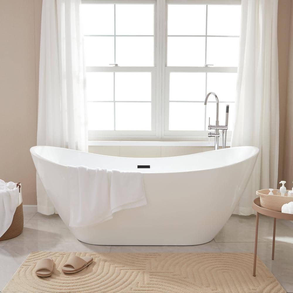 Vanity Art 71 in. Acrylic Flatbottom Freestanding Bathtub in White/Matte Black