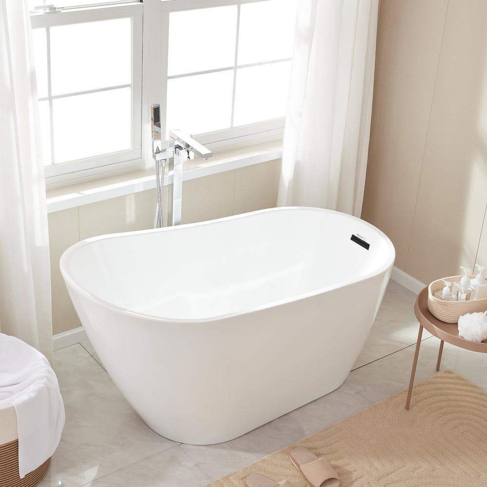 Vanity Art Bourges 55 in. Acrylic Flatbottom Soaking Bathtub in White/Matte Black